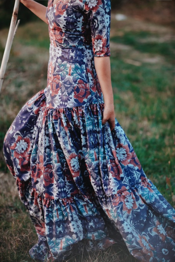 Rochie lunga din bumbac cu print floral